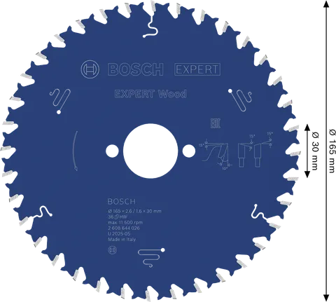 Пильный диск Bosch EXPERT Wood диаметром 165 мм для чистых пропилов.