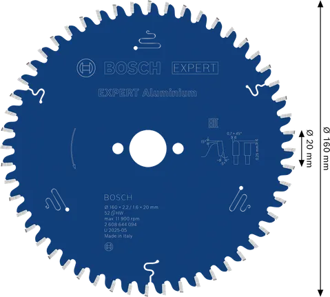 Пильный диск Bosch EXPERT из алюминия 160 мм, 52 зуба.