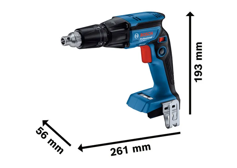 Аккумуляторная шуруповертка Bosch GTB 185-LI для гипсокартона, с указанием размеров.