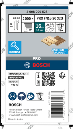 Гвозди Bosch PRO FN16-20 16 калибра, длина 63 мм.