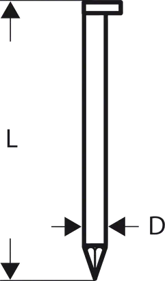 Гвоздь Bosch с D-образной шляпкой, без пазов, прямая конструкция.
