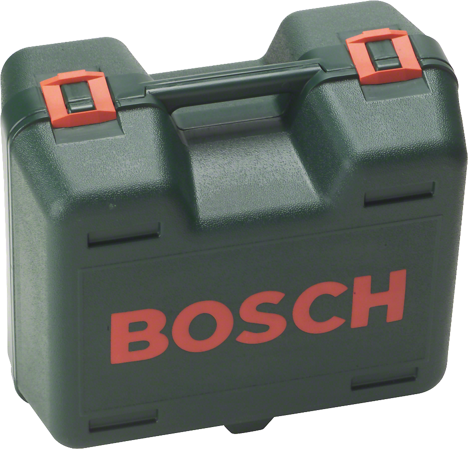 Пластиковый кейс для инструментов Bosch с ручкой и красными защелками.