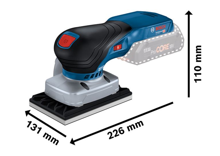 ماكينة الصنفرة المدارية اللاسلكية Bosch GSS 18V-13 مع الأبعاد.
