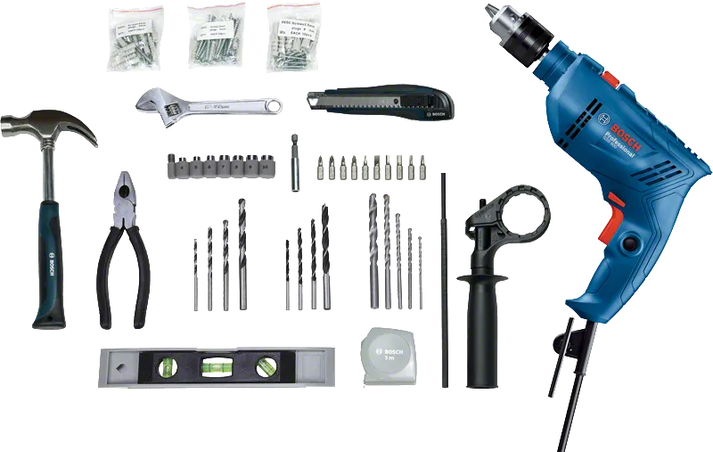 طقم المثقاب Bosch GSB 600 مع الملحقات.