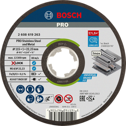 قرص القطع Bosch PRO المصنوع من الفولاذ المقاوم للصدأ والمعدن X-Lock.
