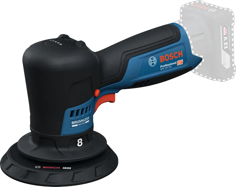 آلة تلميع لاسلكية Bosch GPX 12V-125 مع محرك بدون فرشاة.