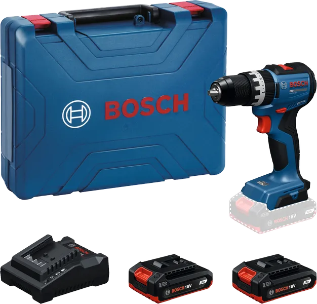 مجموعة مثقاب Bosch GSB 18V-52 مع بطاريات وشاحن.