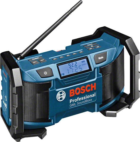 BOSCH - Soundbox Radio, 240 Volt, 531 – 1,602 kHz radio frequency range AM,  87.5 – 108 MHz radio frequency range FM, 18 Volt Battery,easy transport  with a system and connect Aux-In 