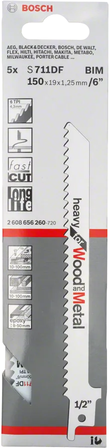 Bosch S 711 DF BIM reciprocating saw blade for wood and metal.