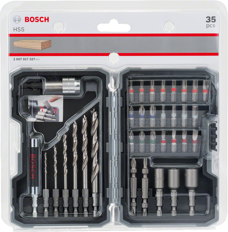 Bosch 35-piece HSS drill and screwdriver bit set.