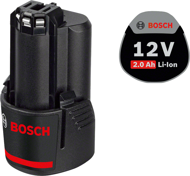Bosch 12V 2.0Ah Li-Ion battery pack.