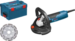 Bosch GBR 15 CAG concrete grinder with case and diamond wheel.