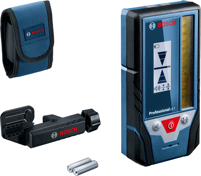 Bosch LR 7 laser receiver with clamp and carrying pouch.