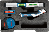 Bosch 13-piece hand tool set with tape measure and laser measure.