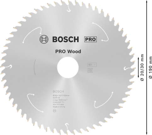 Bosch PRO Wood circular saw blade, 190mm 60T.