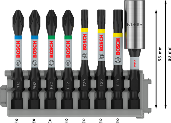 Bosch PRO Impact Set 8-piece with bit holder.