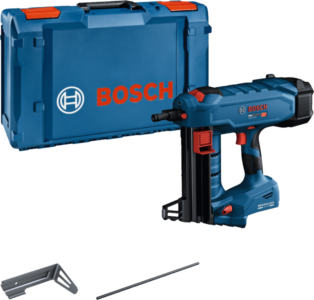 Bosch GNB 18V-38 cordless nailer with carrying case.
