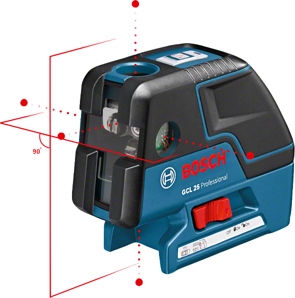 „Bosch GCL 25“ kombinuotas lazerinis niveliavimo įrankis su dviem lazerio linijomis.