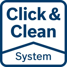„Click & Clean“ sistema – 3 puikūs privalumai Aiškiai matomas darbinis paviršius: dirbsite tiksliau ir greičiau
Žalingos dulkės nedelsiant pašalinamos: saugoma jūsų sveikata
Mažiau dulkių: ilgesnis įrankių ir priedų tarnavimo laikas