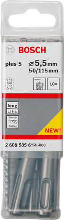 „Bosch SDS plus-5“ smūginių grąžtų rinkinys, 5,5 mm.