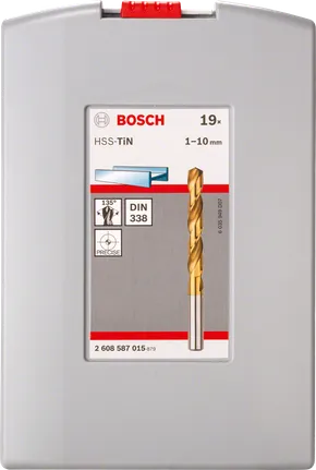 „Bosch“ 19 dalių HSS-TiN metalo grąžtų rinkinys 1–10 mm.