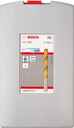 „Bosch“ 25 dalių HSS-TiN metalo grąžtų rinkinys 1–13 mm.