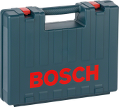 „Bosch“ plastikinis dėklas su rankena ir raudonais skląsčiais.
