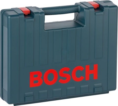 „Bosch“ plastikinis dėklas su rankena ir raudonais skląsčiais.