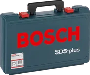„Bosch SDS-plus“ plastikinis dėklas su rankena ir raudonais skląsčiais.