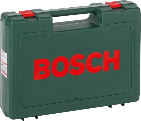 „Bosch“ plastikinis dėklas su rankena ir raudonais skląsčiais.