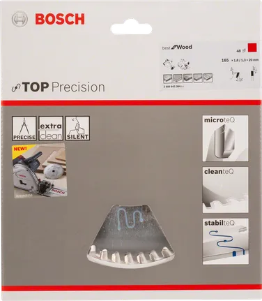 „Bosch Top Precision Best for Wood“ 165 × 20 mm diskinis pjūklo diskas.
