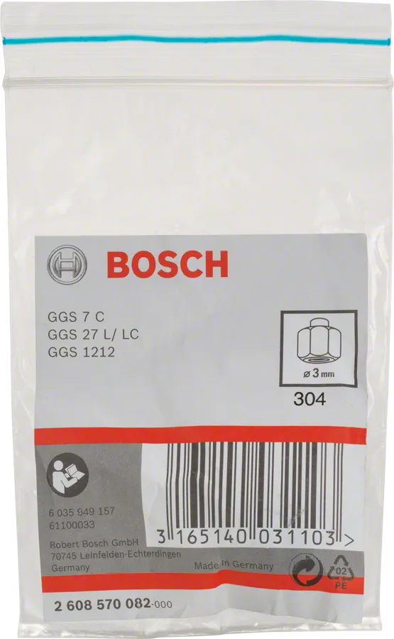 „Bosch“ 3 mm įvorė su fiksavimo veržle.