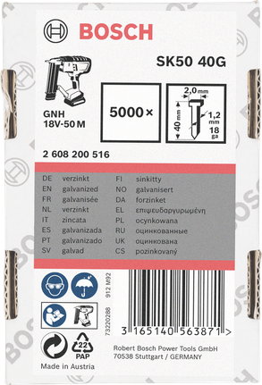 „Bosch SK50 40G“ 40 mm 18 gab. vinys, 5000 vnt.