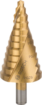 „Bosch HSS-TiN“ pakopinis grąžtas 6–37 mm skylėms.