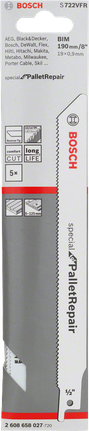 „Bosch S 722 VFR“ bimetalinis tiesinis pjūklas padėklų remontui.