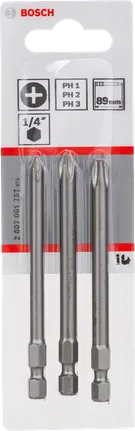 Bosch 3 dalių Phillips atsuktuvų antgalių rinkinys, 89 mm.