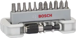 „Bosch“ 11 dalių atsuktuvų antgalių rinkinys su antgalių laikikliu.