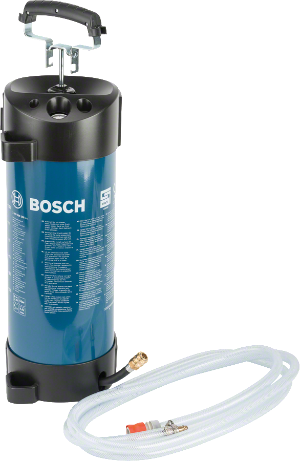 „Bosch“ vandens slėgio indas su žarnos antgaliu.