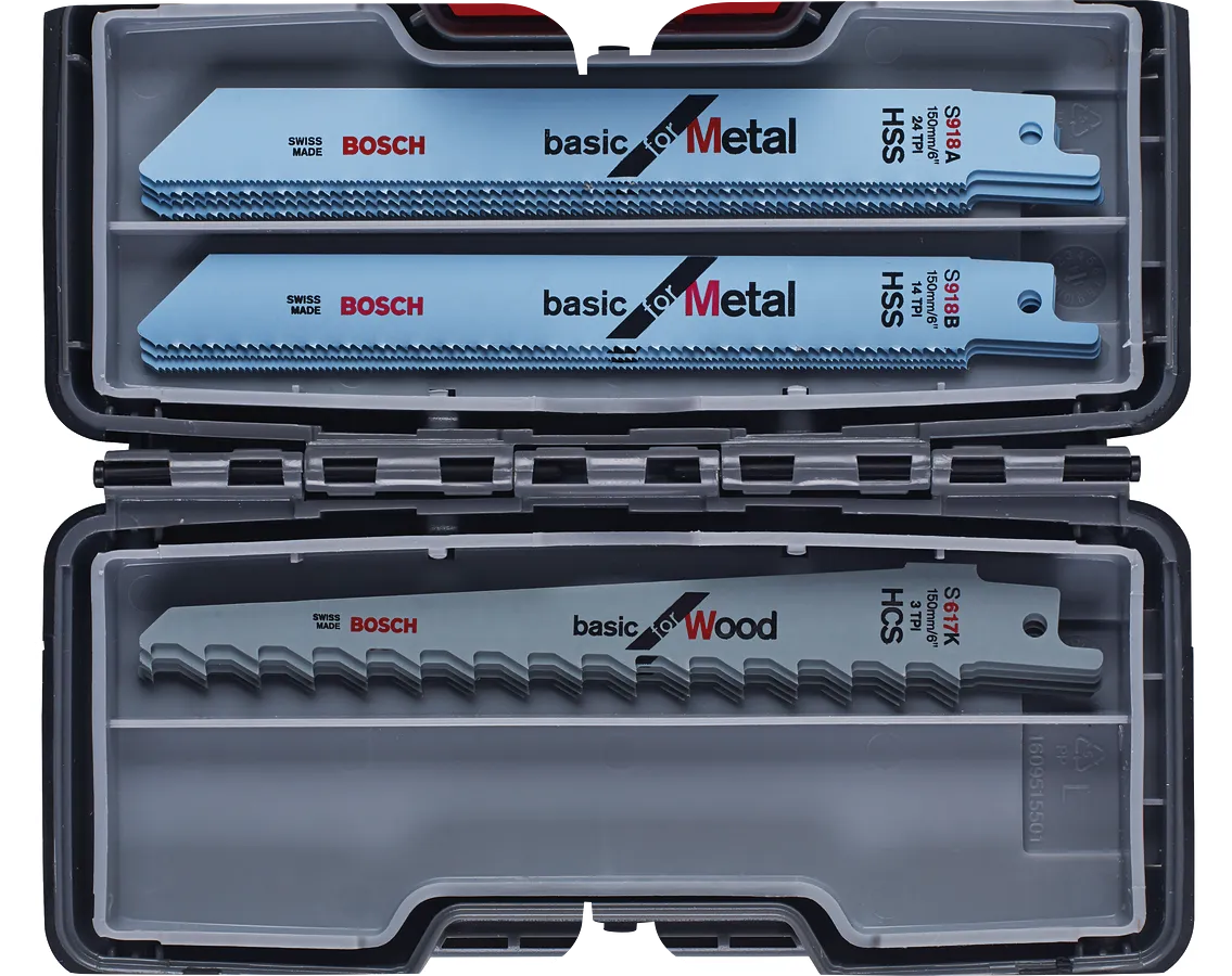 „Bosch“ 15 dalių pjūklo diskų rinkinys medžiui ir metalui pjauti.