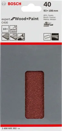 „Bosch C430“ šlifavimo lapeliai, 93 × 186 mm, 10 vnt. pakuotėje.