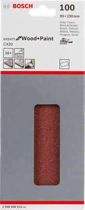 „Bosch C430“ šlifavimo lapeliai, 93 × 230 mm, 10 vnt. pakuotėje.