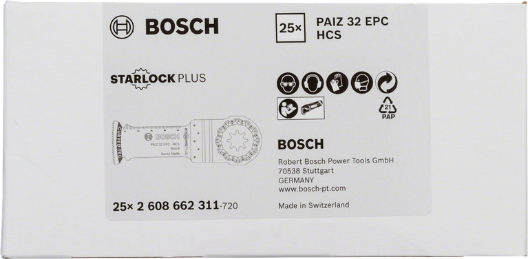 „Bosch PAIZ 32 EPC HCS“ įgilinamuoju pjūklu medienai pjauti.
