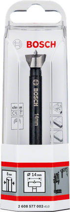 „Bosch Forstner“ 14 mm grąžtas švariam medienos pjovimui.