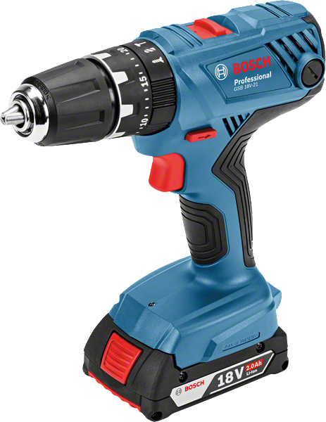 „Bosch GSB 18V-21“ akumuliatorinis gręžtuvas su 2,0 Ah baterija.