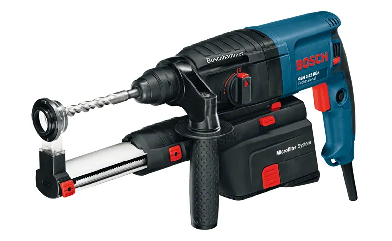 „Bosch GBH 2-23 REA“ perforatorius su dulkių ištraukimo sistema.