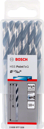 „Bosch HSS“ spiralinių grąžtų „PointTeQ“ 17/64 colių rinkinys.
