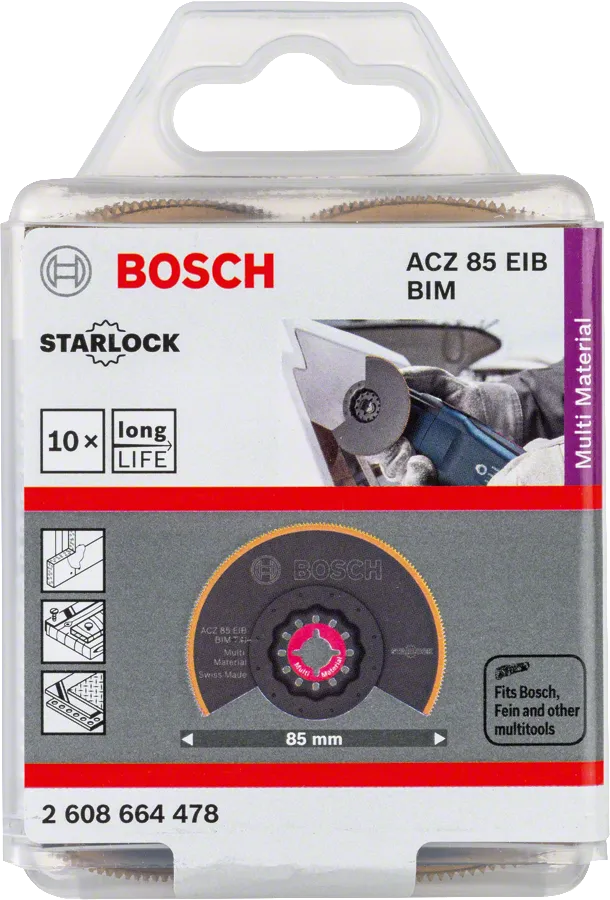 „Bosch ACZ 85 EIB Starlock BIM“ 85 mm daugiafunkcio įrankio ašmenų rinkinys.