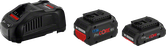 „Bosch ProCORE18V“ pradinis rinkinys su įkrovikliu ir dviem akumuliatoriais.