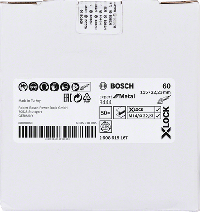 „Bosch X-LOCK“ pluošto šlifavimo diskai, 115 mm, 60 g, metalui.