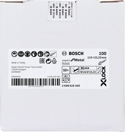 „Bosch X-LOCK“ pluošto šlifavimo diskas metalui, 115 mm, G100.
